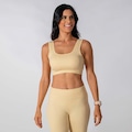 Conjunto Fitness Short E Top Alça Canelado Alma Genius Feminino BEGE