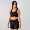 Conjunto Fitness Short E Top Alça Canelado Alma Genius Feminino PRETO
