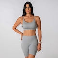 Conjunto Fitness Short Top Alça Regulavel Alma Genius Feminino CINZA
