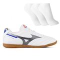 Chuteira Futsal Adulto Mizuno Morelia Club In + 3 Pares de Meias BRANCO/CINZA