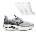 Tênis Masculino Mizuno Wave Zest 2 + 3 Pares de Meias CINZA/PRETO
