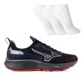 Tênis Masculino Mizuno Cool Ride 3 + 3 Pares de Meias PRETO/VERMELHO