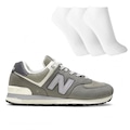 Tênis Unissex New Balance 574 V2 + 3 Pares de Meias CINZA