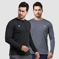 Kit 2 Camisa Térmica Masculina Manga Longa com Proteção UPF50 Performance Wear PRETO/CINZA