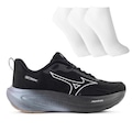 Tênis Mizuno Base Prime Masculino + 3 Pares de Meias PRETO/CINZA