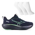 Tênis Mizuno Base Prime Masculino + 3 Pares de Meias AZUL ESC/VERDE