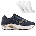 Tênis Masculino Mizuno Wave Vitality 6 + 3 Pares de Meias AZUL/AMARELO ESC