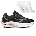 Tênis Feminino Mizuno Wave Vitality 6 + 3 Pares de Meias PRETO/OURO