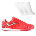 Chuteira De Futsal Joma Dribling Futebol de Salão + 3 Pares de Meias Unissex CORAL