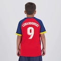 Camisa Barcelona Lewandowski 9 Culés FutFanatics Infantil VERMELHO