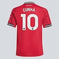 Camisa Manchester United I 2026 adidas 10 Cunha Infantil VERMELHO