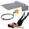 Kit Acessórios de Pilates Vollo Bloco + Anel + Fita + Tapete CINZA