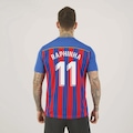 Camisa Barcelona Listrada 11 Raphinha Masculina AZUL