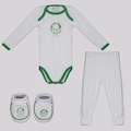 Kit Body Longo Calça e Pantufa Infantil Palmeiras BRANCO