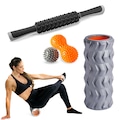 Kit Completo de Massagem Vollo Rolo + Bastão + Bola CINZA/LARANJA