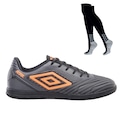 Chuteira Futsal Adulto Umbro Attak III + ! Par de Meião PRETO/LARANJA