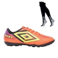 Kit Chuteira Society Adulto Umbro Fast Ii + Meião LARANJA/PRETO