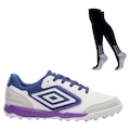 Chuteira Society Masculina Umbro Pro Challenge Uptake + 1 Par de Meião BRANCO/AZUL ESC
