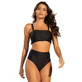 Biquíni Hot Pant Básico Vekyo Top Faixa Cintura Alta Moda Praia Feminina PRETO