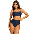 Biquíni Hot Pant Básico Vekyo Top Faixa Cintura Alta Moda Praia Feminina AZUL ESCURO