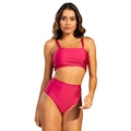 Biquíni Hot Pant Básico Vekyo Top Faixa Cintura Alta Moda Praia Feminina ROSA