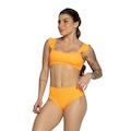 Biquíni Hot Pants Manguinha Básico Vekyo Cintura Alta Moda Praia Feminina LARANJA