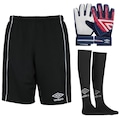 Kit Goleiro Umbro Bermuda Shelter + Luva + Meião Infantil PRETO
