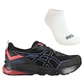 Kit Tênis Feminino Asics Gel-Kambarah + 1 Par de Meia PRETO/VERMELHO