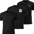 Kit 3 Camisetas Corinthians Algodão Bordado Coimbra - Masculina PRETO
