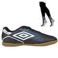 Kit Chuteira Futsal Umbro Manchester + Meião - Adulto PRETO/BRANCO