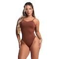 Body Fitness Feminino Collant Aberto Lado Decote Moda Trend Mvb Modas MARROM