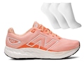 Tênis Feminino New Balance 680 V8 + 3 Pares de Meias LARANJA/BRANCO