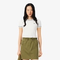 Camiseta de Malha com Acabamento Contrastante Lacoste Feminina BRANCO
