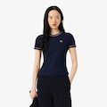 Camiseta de Malha com Acabamento Contrastante Lacoste Feminina AZUL