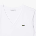 Camiseta de Algodão com Gola V e Caimento Relaxado Lacoste Feminina BRANCO