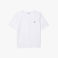Camiseta de Algodão com Gola V e Caimento Relaxado Lacoste Feminina BRANCO