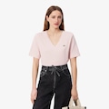 Opção de cor ROSA CLARO de Camiseta de Algodão com Gola V e Caimento Relaxado Lacoste Feminina