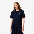 Camiseta de Algodão com Caimento Relaxado Lacoste Feminina AZUL ESCURO