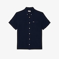 Camisa de Manga Curta em Linho AZUL ESCURO