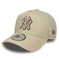 Boné Aba Curva New Era 9FORTY E-Frame Trucker New York Yankees Unissex BEGE