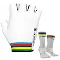 Kit Luvas de Ciclismo Meio Dedo Curto ERT Campeão Mundial + Par de Meias BRANCO