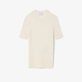 Suéter de malha canelada de lã merino de mangas curtas Lacoste Feminino BRANCO