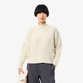 Suéter de Lã de Gola Alta com Efeito Patchwork Lacoste Feminino OFF WHITE