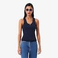 Camiseta Regata de algodão de malha Pointelle slim fit Lacoste Feminina AZUL ESCURO