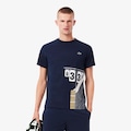 Camiseta Lacoste Estampada Tradicional de Tênis Ultra-Dry Masculina AZUL ESCURO