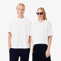 Camiseta de malha pesada de caimento folgado Lacoste Unissex BRANCO