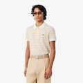 Camiseta Polo em Petit Piqué Listrada Classic Fit Lacoste Masculina BEGE/BRANCO
