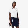 Camiseta Polo Lacoste Canelada Fabricada na França Modelagem ajustada Feminina BRANCO/AZUL ESC