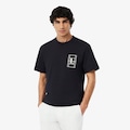 Camiseta de Malha Pesada Bordada Lacoste Masculina PRETO