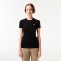 Camiseta de Algodão Canelada com Caimento Ajustado PRETO